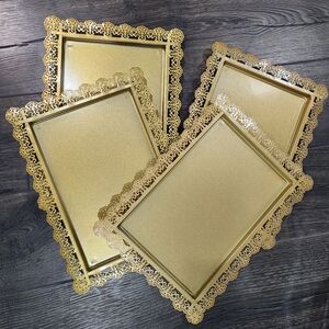 Lot Of 4 Large 11x14 Vanity Serving Trays Gold Scalloped Edges Rectangular